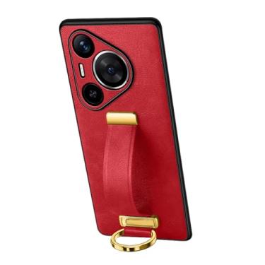 Imagem de HAOMRIYL Capa de couro para Huawei Pura 80 Ultra/80 Pro+/80 pro/80, capa de negócios retrô com alça de pulso, capa ultrafina anti-impressão digital, vermelha, 80