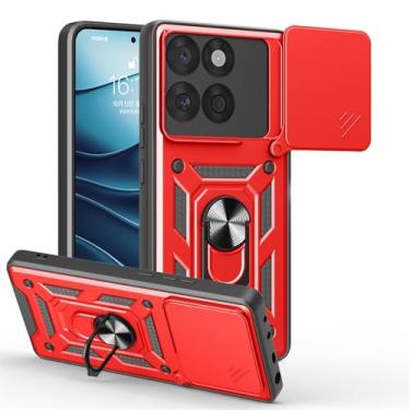 Imagem de Ysnzaq Capa para Motorola Edge 60 Fusion, janela de lente deslizante, capa protetora de telefone de grau militar com suporte para Motorola Edge 60 Fusion SJ vermelha