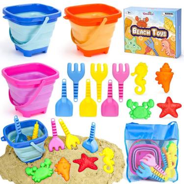 Imagem de Brinquedos de praia Dreamon Sand Castle com baldes, pás e bolsa