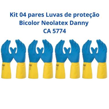 Imagem de Kit 04 pares Luvas Proteção Bicolor Neolatex Danny CA 5774