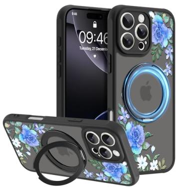 Imagem de AIGOMARA Suporte magnético giratório de 360° para iPhone 16 Pro Max, compatível com MagSafe, estampa floral com TPU macio e proteção traseira de policarbonato design fosco semitransparente para