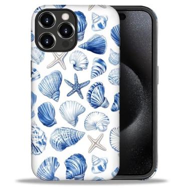 Imagem de CARLOCA Capa fosca de corpo inteiro compatível com iPhone 16 Pro para meninas e meninos, capa rígida à prova de choque para iPhone 16 Pro, estampa estética da moda, azul, oceano, concha, estrela