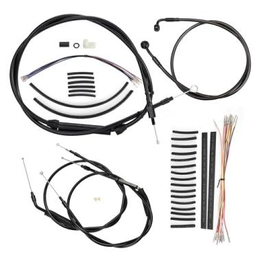 Imagem de TIGERSGATE Kit de cabos Dyna de 35,5 cm para guidão estendido CAN-Bus/fios de seta/embreagem/cabos do acelerador/linha de freio para Dyna FXD Super Glide, FXDWG Wide Glide, FXDL Low Rider, preto