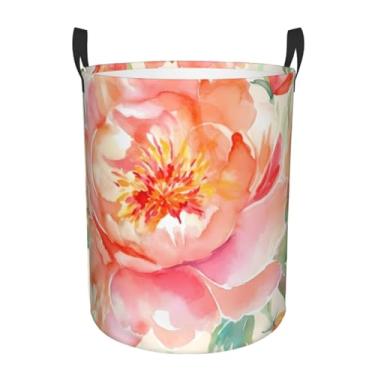 Imagem de Cesta de roupa suja peônia de pêssego, dobrável, impermeável, cesto de armazenamento de roupas com alças, pano Oxford, organizador de brinquedos, cesta para banheiro, lavanderia, quarto, pequeno
