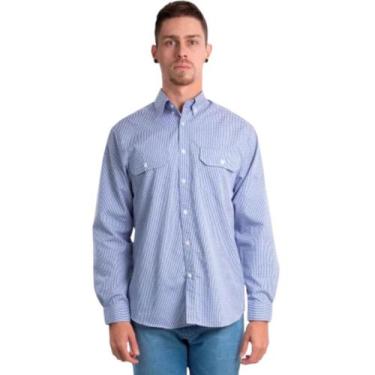 Imagem de Camisa Social Casual Xadrez Mangas Longas Azul Royal - Fardas Uniforme