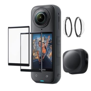 Imagem de Fotoleey Kit de protetor de lente e protetor de tela para Insta360 X5 – Inclui tampa de lente de silicone e 2 protetores de vidro temperado