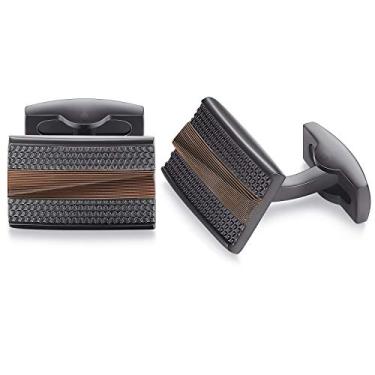 Imagem de Abotoaduras retangulares HONEY BEAR para homens Camisa Aço Negócio Presente de casamento Marrom