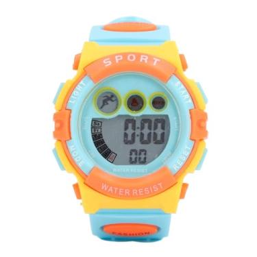 Imagem de Crianças digitais assistir LED à prova d'água LED piscando Sportswatch para meninos meninas 4 anos 15 com 7 luzes coloridas Alarme StopWatch 12 24 horas Exibição (Laranja azul)