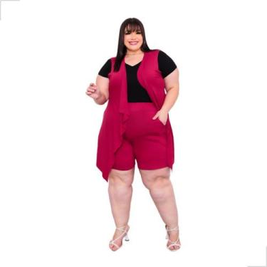 Imagem de Conjunto Feminino Shorts Colete Liso Plus Size Extra Grande Verão - Ro