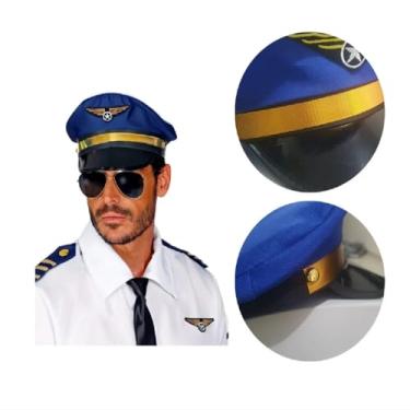 Imagem de Chapeu Quepe De Aviador Luxo Piloto Azul Cosplay Festas Cor:Azul