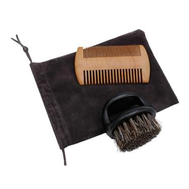 Imagem de harayaa Conjunto de 2 peças para cuidados com barba e bigode masculino, pente de madeira dupla face para presente de dia dos pais, profissional, compacto, Alça Pp