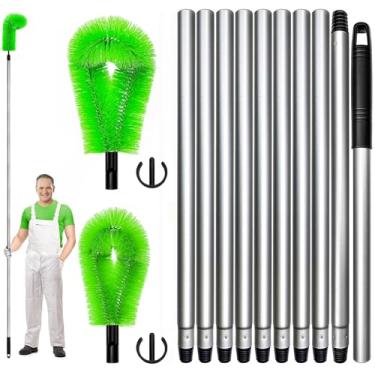 Imagem de Ferramenta de limpeza de calha de 3 m, escova de calha recentemente atualizada, com 2 cabeças de escova, limpa facilmente folhas e detritos do telhado, verde