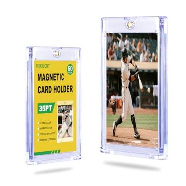 Imagem de Pacote com 60 porta-cartões magnéticos 35PT – Porta-cartões colecionáveis de um toque, capas de cartão de acrílico transparente com proteção UV, protetor de cartão para jogos, cartões esportivos de
