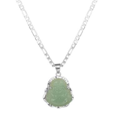 Imagem de kelistom Colar com pingente de Buda banhado a ouro 14K para mulheres e homens 3 mm Flat Figaro Colar de corrente azul verde rosa branco amarelo cabeça de Buda, middle, Metal, Sem Pedra Preciosa