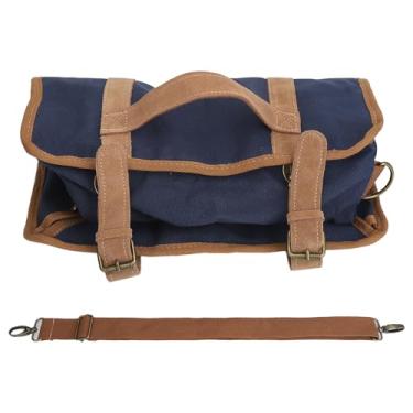 Imagem de Bag do kit de barra de bolsa de ferramentas de barman Bolsa de tela impermeável Vários Compartimentos Portátil Bolsa de Rolagem Up com alça de ombro para acampar e viagens ao ar (Azul)