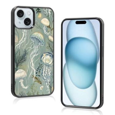 Imagem de Axulimin Linda capa de telefone vintage verde água-viva aquarela estética para iPhone 15 (6,1 polegadas) capa para mulheres adolescentes crianças meninas