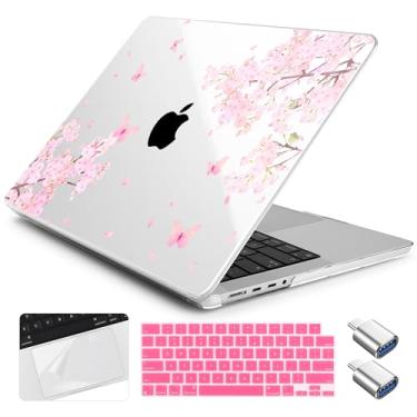Imagem de Yebiseven Capa para MacBook Pro M4 de 14 polegadas 2025 2024 2023 2021 modelo A3112/A3401/A3185/A2918/A2992/A2779/A2442 M3 M2 M1, capa rígida com capa de teclado + filme trackpad + adaptador OTG, flor