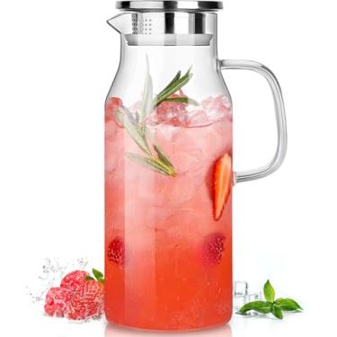 Imagem de LUNA&MANTHA Jarra de vidro, jarro de água de 2 litros de 1,8 l com tampa e bico, jarro grande de chá gelado para geladeira, jarro grosso para bebidas com alça para suco, café, jarra de vidro