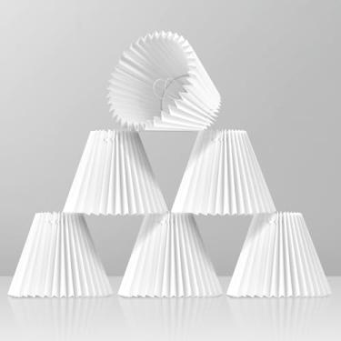 Imagem de Abajur branco plissado, 7 x 15 cm, conjunto de 6 abajures de tecido rígido de linho, capas perfeitas para 6 luminárias pendentes ou arandela, soquete de lâmpada E12 (tamanho pequeno, pacote com 6)