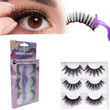 Imagem de Cílios Postiços 6D Volume Natural 3 Pares com Pinça - PHD