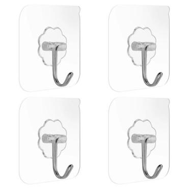 Imagem de Kit 4x Ganchos Adesivo Sem Furo Parede Multiuso Transparente Banheiro 