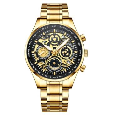 Imagem de Nibosi 2385 Relógio Masculino Analógico, Cronógrafo Funcional, Aço Inoxidável, 42mm (Dourado e Preto)