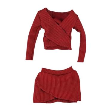 Imagem de KiBcsLic Top curto básico em escala 1:6, saia curta clássica, cosplay, top justo de manga comprida, para boneco de ação feminino de 12'', acessório de, Vermelho Escuro