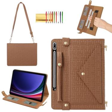 Imagem de Capa de mão para Samsung Galaxy Tab S10 FE/S9 FE 27.7 cm/S7/S8/S9 27.9 cm, Techcircle elegante capa tipo carteira com suporte para lápis, compartimentos para cartões, alça de mão, alça de ombro