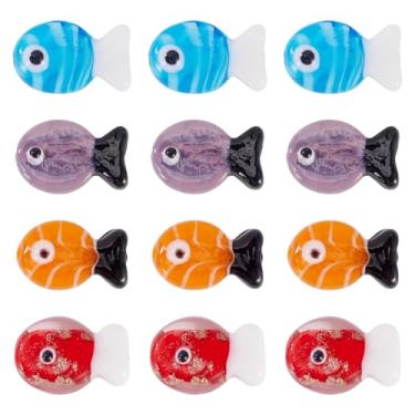 Imagem de Magibeads 16 peças de contas de peixe Lampwork 4 cores feitas à mão cristal oceano mar animal contas para artesanato faça você mesmo joias suprimentos aquário sinos de vento apanhadores de sol 13 x 20