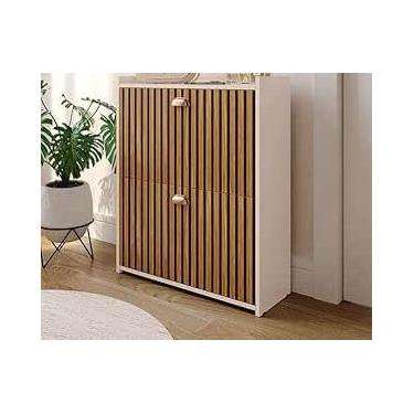 Imagem de Sapateira closet, decoração sala quarto corredor, organizador 12 pares sapatos, tênis, estilo moderno, no pix, off white/ripado, multiuso, 2 compartimentos