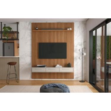 Imagem de Conj. Painel Mendonza Frisado c/ Prateleira - Jequitiba + Bancada Bali