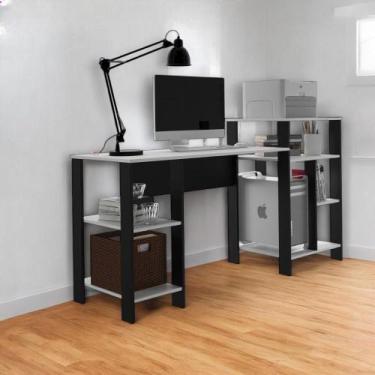 Imagem de Mesa Escrivaninha Home Office Branco com Prateleiras para Objetos - Pl