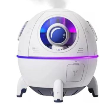 Imagem de Umidificador de Ar Astronauta Cápsula Espacial Branco Bivolt USB 300ml com Luz LED Noturna e Design Decorativo Silencioso Ultrassônico