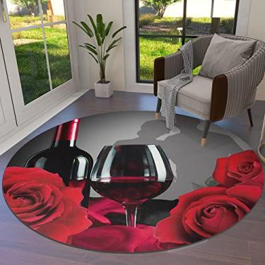 Imagem de Tapete redondo para área de dia dos namorados, 900 cm, tapete lavável para área interna, tapete antiderrapante para sala de estar, sala de jantar, cozinha, quarto, berçário, vinho tinto, romântico
