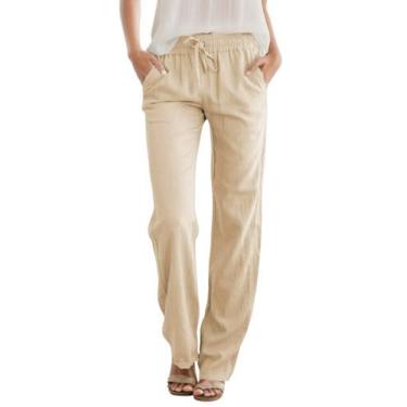 Imagem de Calças femininas SEMARO, casuais, de linho, cintura alta, soltas, caqu