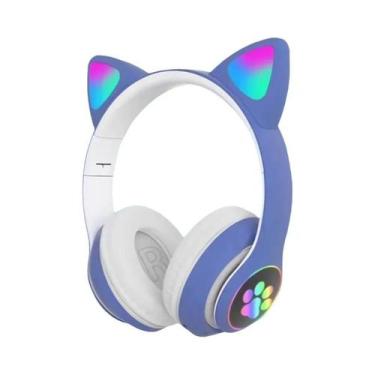 Imagem de Fones De Ouvido Bluetooth Sem Fio Com Orelhas De Gato E Microfone, Luz