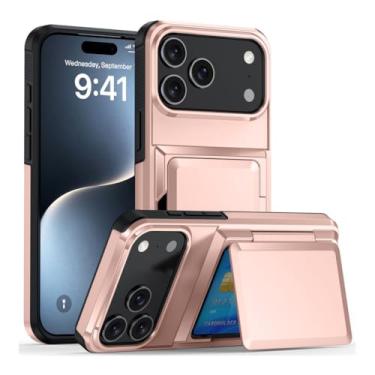 Imagem de HAOMRIYL Capa para iPhone 17 Pro Max/17 Pro/17 Air/17, porta-cartões oculto, capa fina à prova de choque, para PC, dourada, 17 Pro