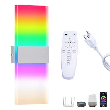 Imagem de Arandelas de parede inteligentes, luzes de parede LED funcionam com Alexa, aplicativo, controle remoto, iluminação de parede ambiente de sala de estar, RGB e lâmpada branca regulável para parede