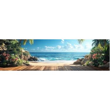 Imagem de Quadro Decorativo com Estampa Wooden Podium Ocean Brightsunny Day 30 x 30 Papel 3 unidades