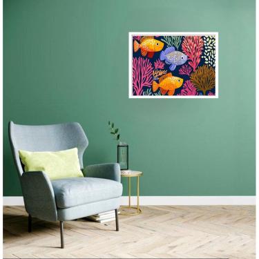 Imagem de Quadro Decorativo Peixes Laranja Corais - 50X70Cm