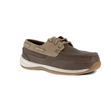Imagem de Rockport Sapato náutico masculino masculino com bico de segurança com três olhos, casual, Marrom, 12 Wide