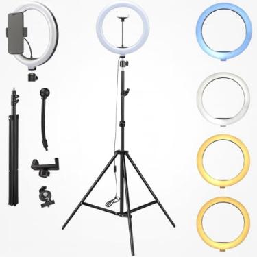Imagem de Ring Light LED 30 cm com Tripé 2,1 m, 3 Cores de Iluminação, Dimmer, Kit Iluminador- QHS