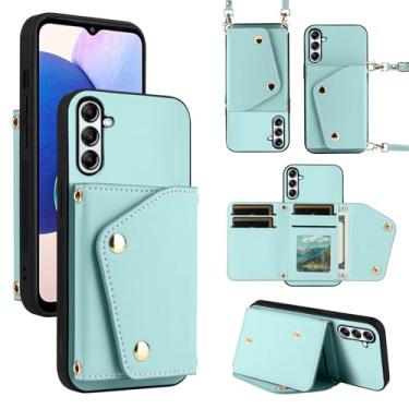 Imagem de Dibosom Capa carteira de luxo para Samsung Galaxy A56 5G com 5 compartimentos para cartão fina e alça de ombro, suporte de cartão de crédito de couro PU, acessórios para celular para A 56 56A LTE Mint