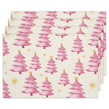 Imagem de Conjunto de 4 jogos americanos de Natal, 30,5 x 45,7 cm, rosa para casa, restaurante, fazenda, jogo americano lavável resistente ao calor, tapetes de mesa de cozinha, decoração de mesa de festa