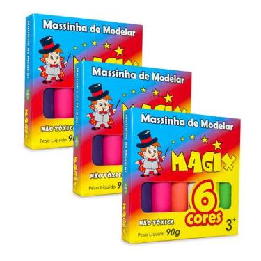 Imagem de Kit 3 Massinha De Modelar 6 Cores Magix 90g Multicolor