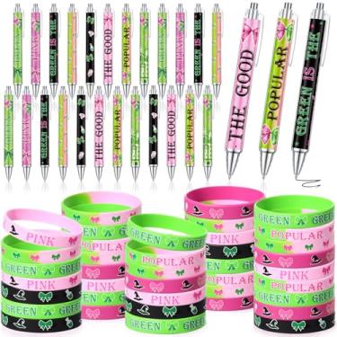 Imagem de Dispowreath 72 peças de lembrancinhas de festa de bruxa, presentes de bruxa, canetas e pulseiras de bruxa a granel, rosa e verde, pulseiras de borracha para aniversário, amizade, música, filmes, fãs