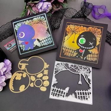 Imagem de Alinacutle Corte de metal de Halloween cortado para embalagem de presente, papel artesanal, fazer cartões faça você mesmo, álbuns, álbuns e decoração de presentes de férias (fundo de boneca monstro e