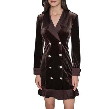 Imagem de KARL LAGERFELD Mini vestido blazer feminino com colarinho e botão, Café, 40