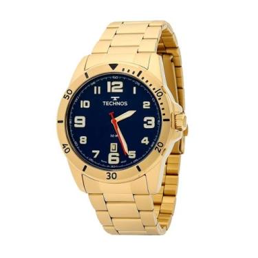 Imagem de Relógio Masculino Technos Militar Dourado Mostrador Azul Original Resi