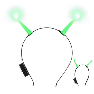 Imagem de Alipis Faixa de cabeça alienígena iluminada: faixas de antena marciana verde brilhante - acessórios de fantasia de alienígena para crianças, adultos, decoração de festa de Halloween, cosplay